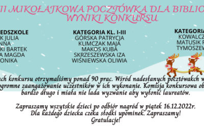 Wyniki konkursu : III Mikołajkowa Pocztówka dla Biblioteki